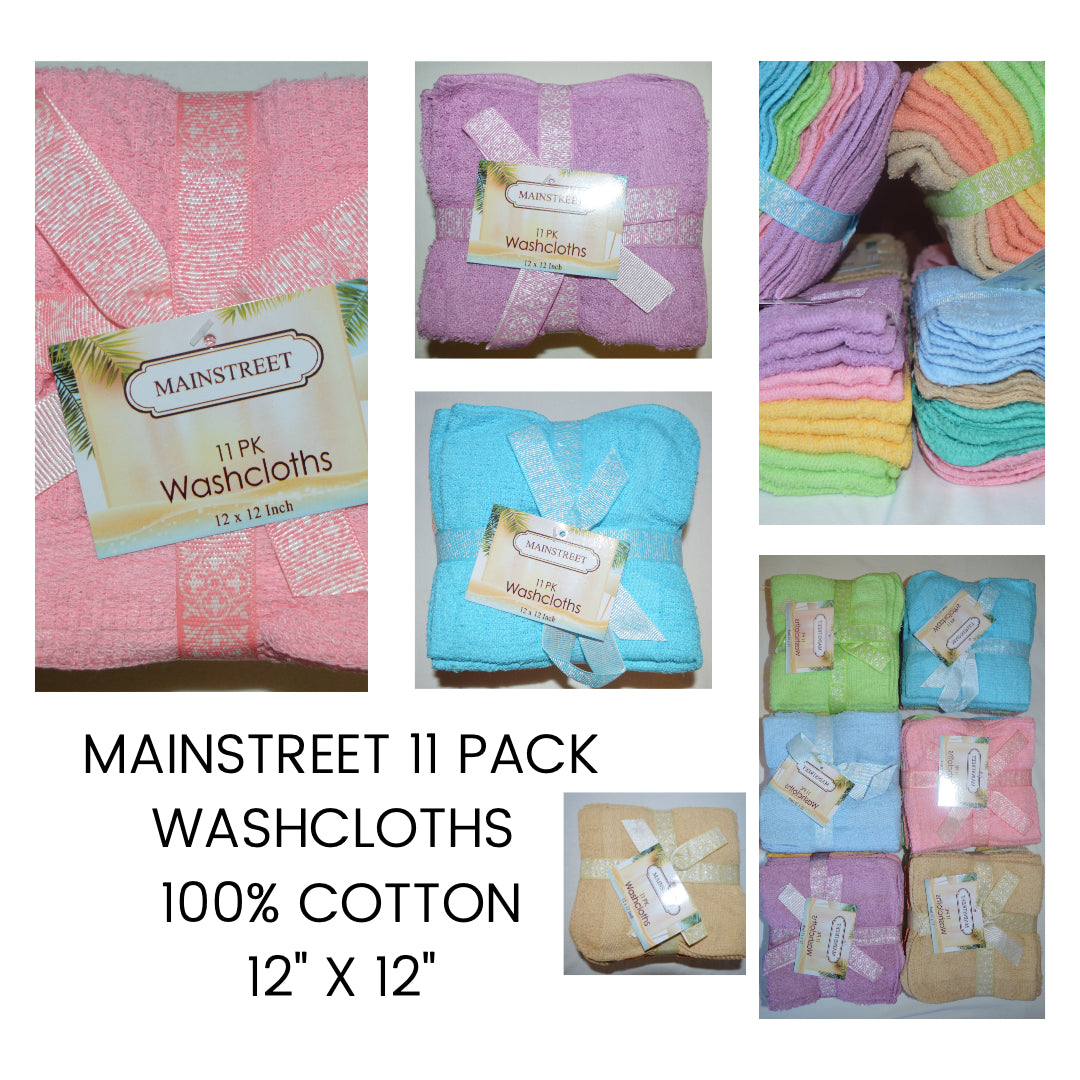 11 Pack Wash Clothes Mixed Pastel Colors 12”x12” 100% Cotton , Very Thick And Super Soft