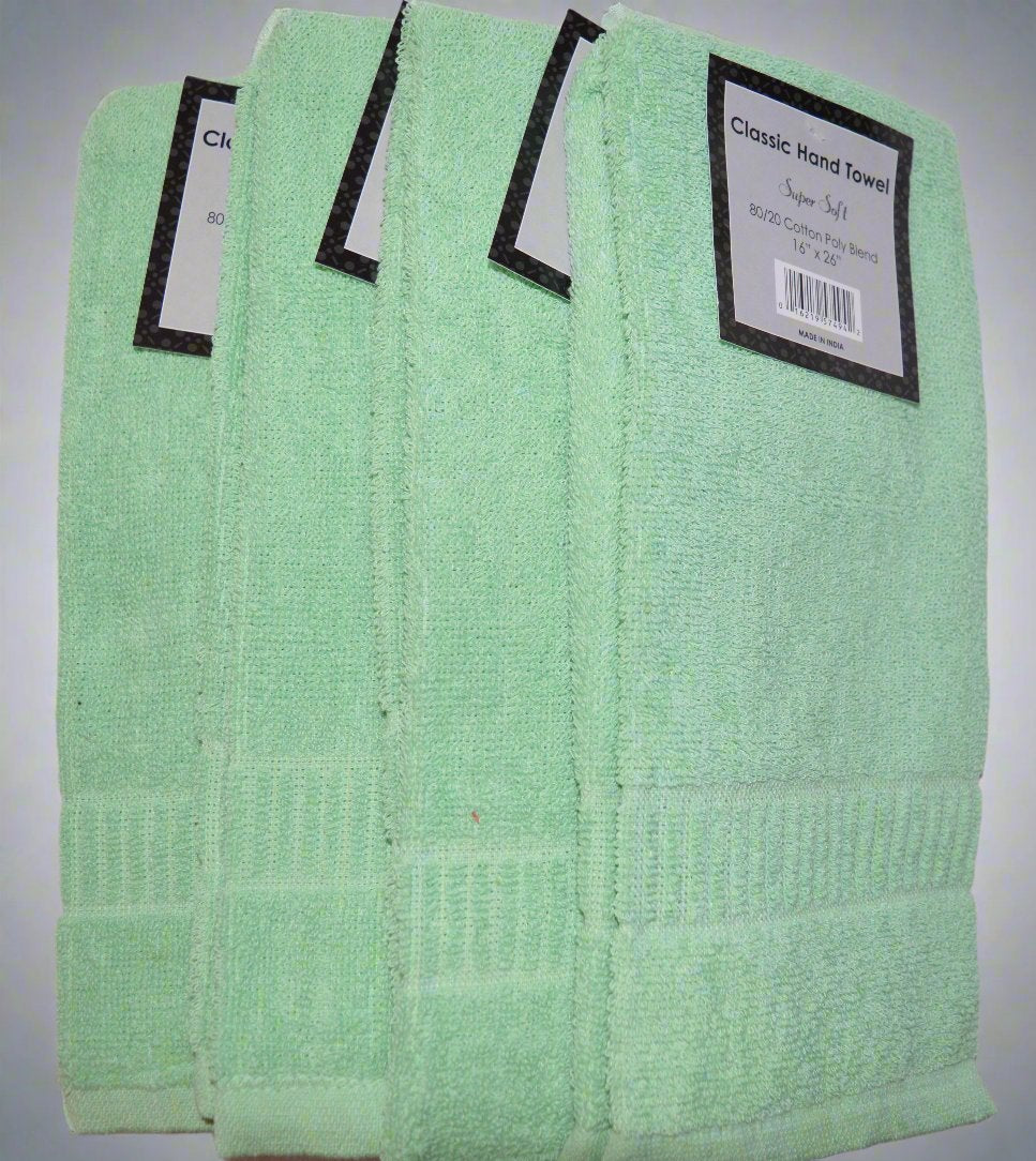 Set Of 4 Cotton Poly Blend Classic Hand Towels ,Super Sized 16”X26”, Extra Thick