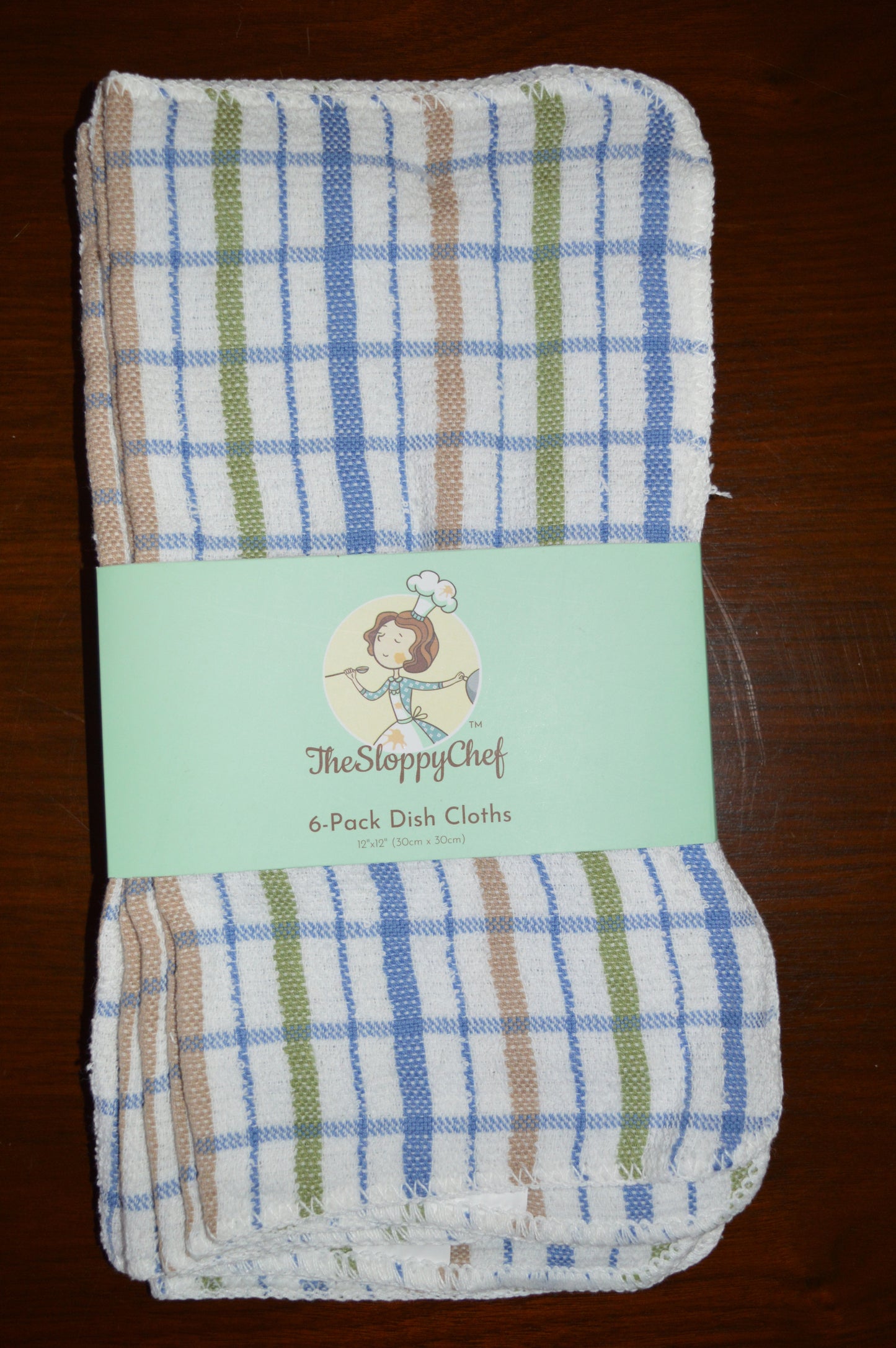 Dish Cloths 6-Pack 12 x 12 inches 100% Cotton, Reinforced Edges, Thick and Absorbent