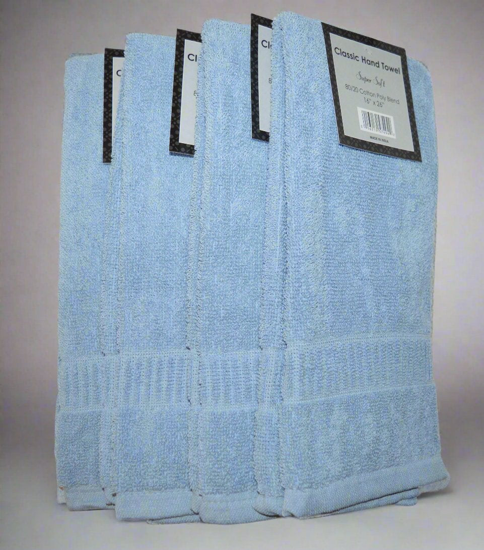 Set Of 4 Cotton Poly Blend Classic Hand Towels ,Super Sized 16”X26”, Extra Thick