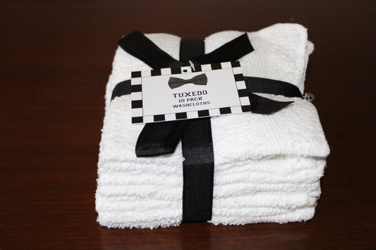 TUXEDO White Washcloth 10 Pack 100% Cotton ( Gift Pack)