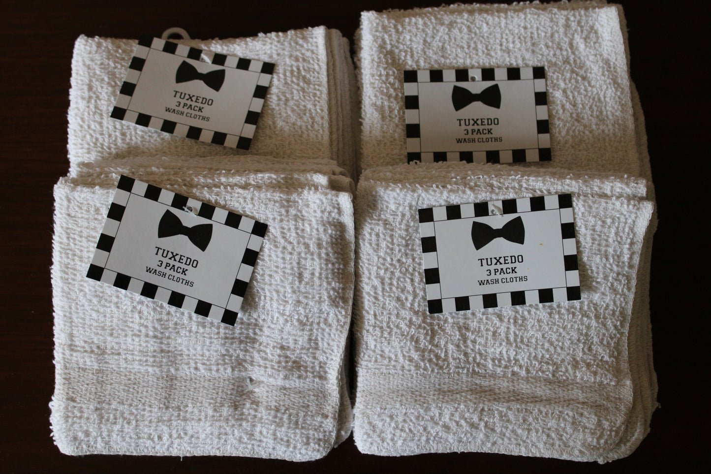 TUXEDO White 3 packs Washcloth, 100% Cotton, Soft, Thick, Super Absorbent