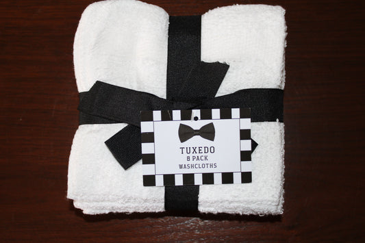 TUXEDO White Washcloth 8 Pack 100% Cotton ( Gift Pack)